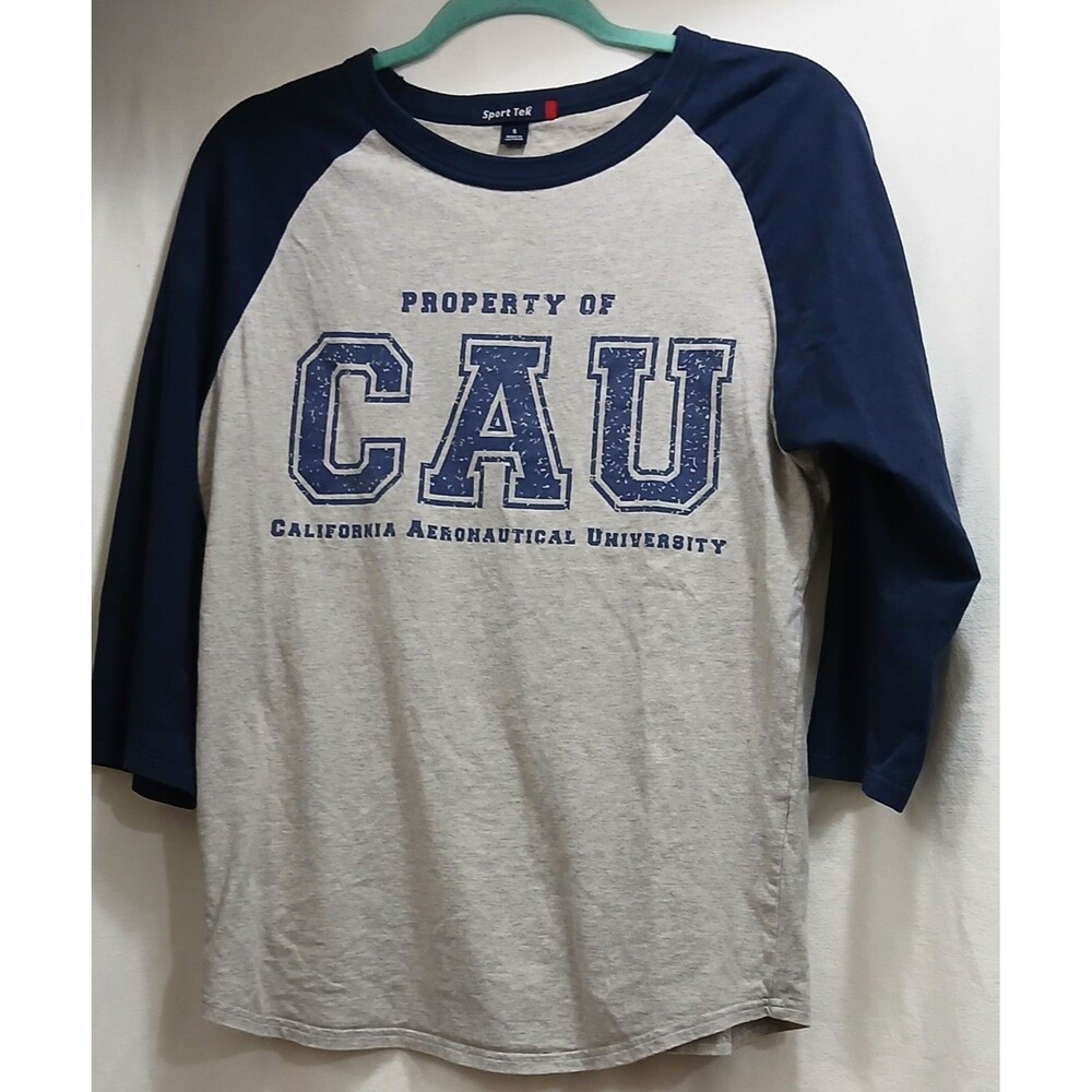 Property of CAU California Aeronautical University Raglan 3/4 Shirt Gray Small
